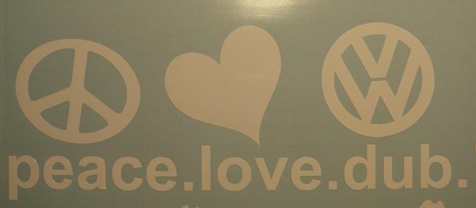 Vw peace love dub volkswagen gti passat euro heart vinyl die cut decal sticker