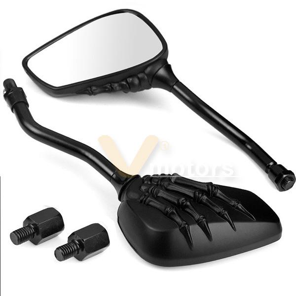 2x black aluminum skull hand 8mm 10mm side mirror for harley cruiser bike