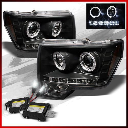 8k slim ballast xenon hid+ ford f150 halo led projector headlights combo set