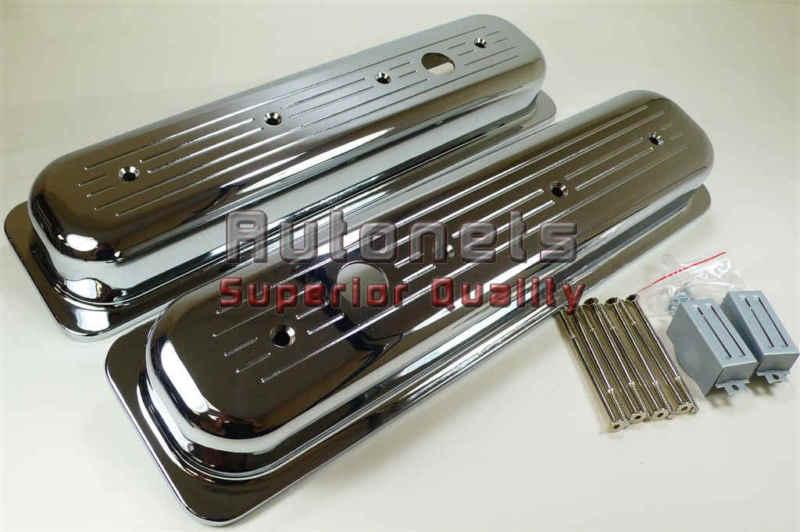 Tall small block chevy 305,350 center bolt chrome aluminum valve cover ball mill