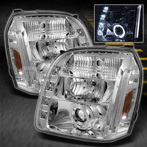 07-12 gmc yukon denali chrome halo projector led headlights lamp pair left+right