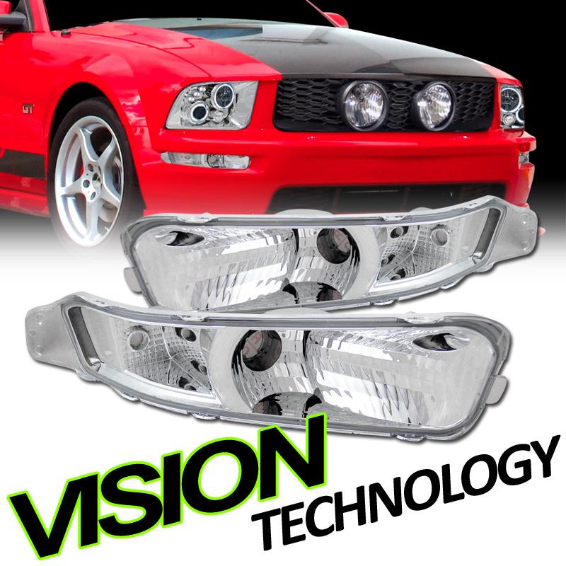 05-09 ford mustang shelby/gt/bullitt/v8/v6 euro clear front bumper lights lh+rh