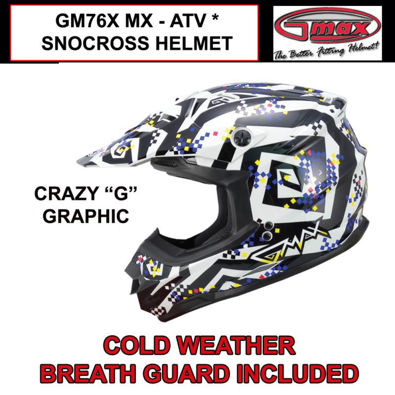 Gmax gm76x 2013 mx atv snocross helmet crazy "g" graphic (s,m,l,xl,2x,3x) nib