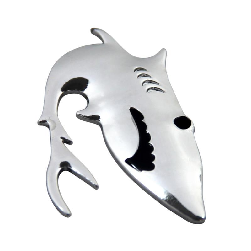 Universal car silver chrome shark shape cool fish logo metal badge sticker decal
