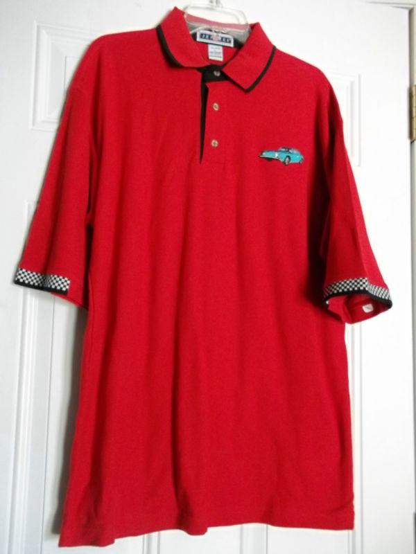 Mens oversized large red pique racing polo w/teal embroidered avanti car, new!