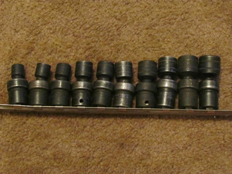 Snap on 10 piece metric impact swivel 10-19mm used gc no id marks