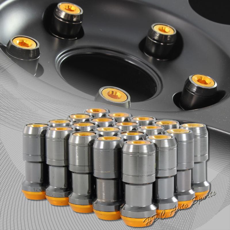 20pcs m12 x 1.5mm thread pitch wheel rim tuner 1.9" long lug nut orange/gunmetal