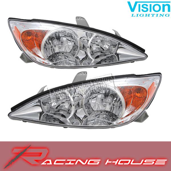 2002-2004 toyota camry le/xle 4drs vision lh+rh chrome headlights lamps assembly