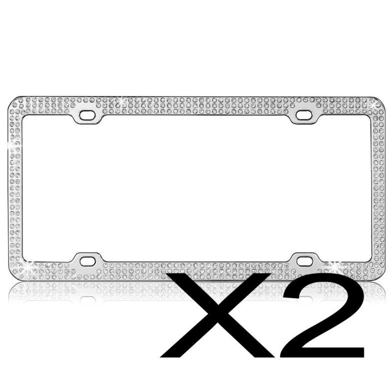 2 pcs. triple rows bling bling diamond rhinestones license plate frames (clear)