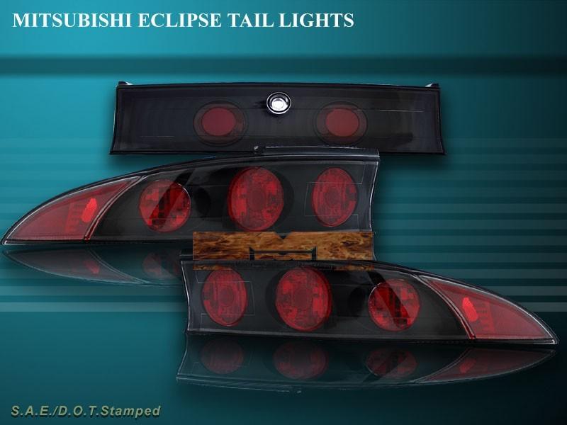 1995-1999 mitsubishi eclipse tail lights black 3pc 96 97 98