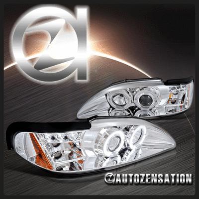 94-98 ford mustang chrome led drl halo projector headlights