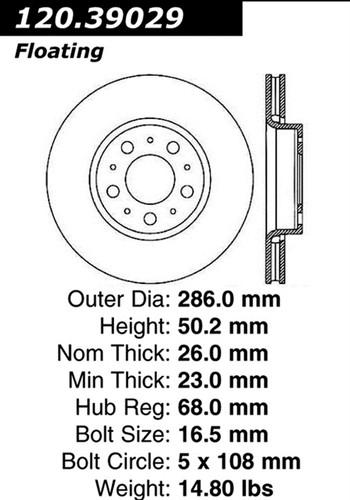 Centric-power slot 128.39029l stoptech sport rotors 99-09 s60 s80 v70 xc70