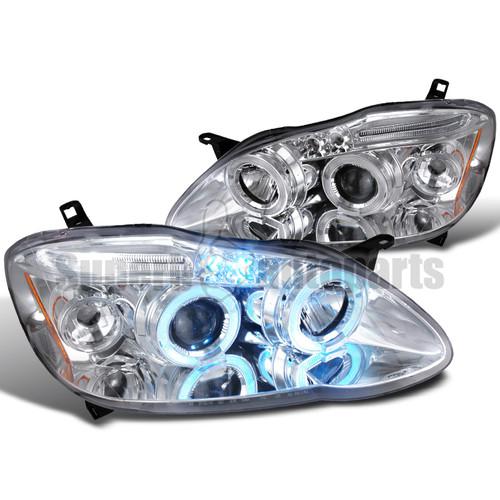 2003-2008 toyota corolla halo led projector headlights chrome specd tuning