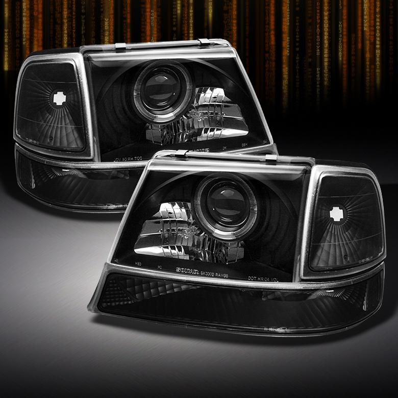 98-00 ford ranger black halo projector headlights+black clear corner signal lamp