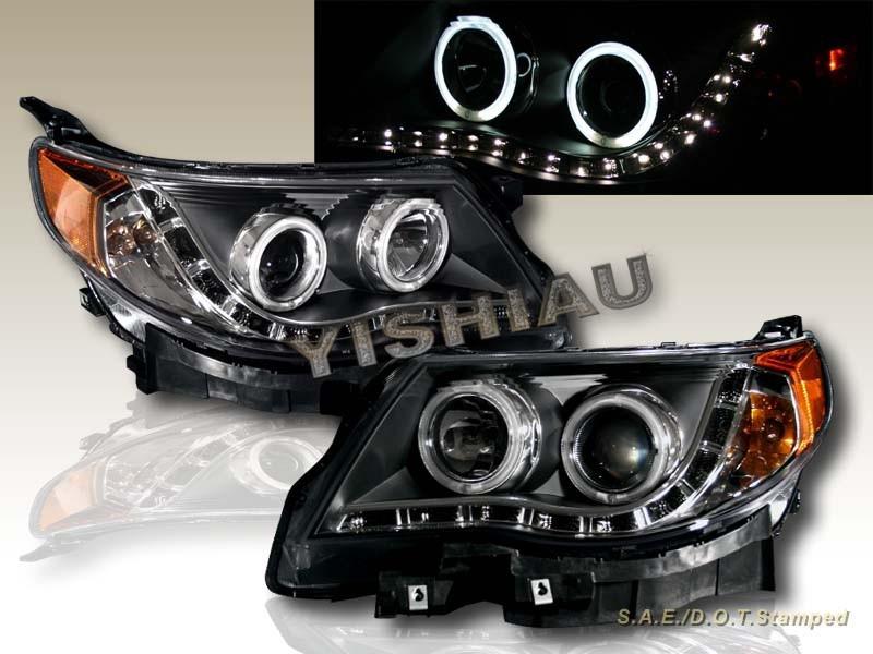 09 10 11 12 subaru forester projector headlights black with led twin ccfl halo