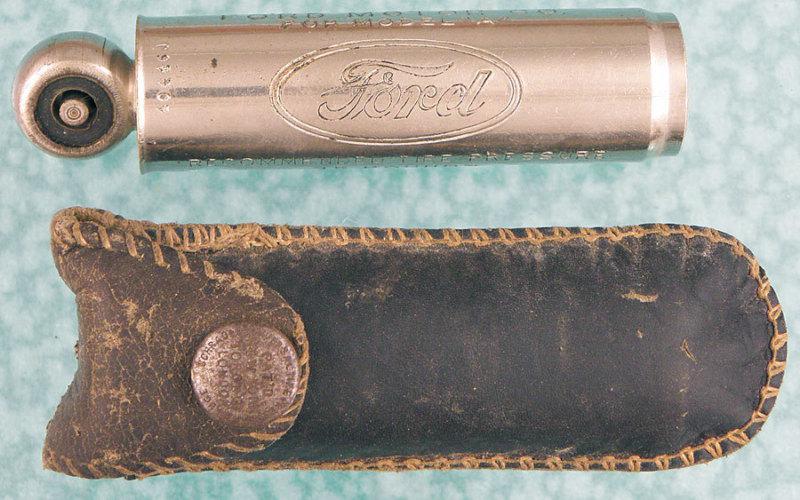 Vtg ford model a schrader balloon tire gauge w/leather pouch 1920s 