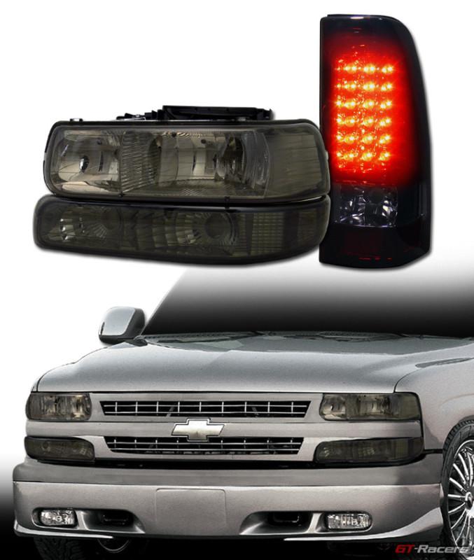 Smoke head lights+bumper dy+led rear brake tail lamp rs jy 99-02 chevy silverado