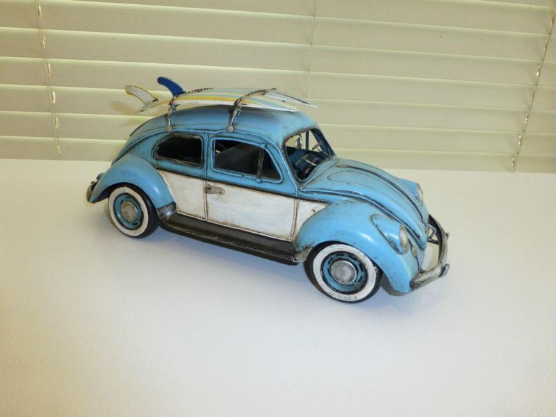 Volkswagen beetle tin, surf bug with surf boards. blue  new!! 