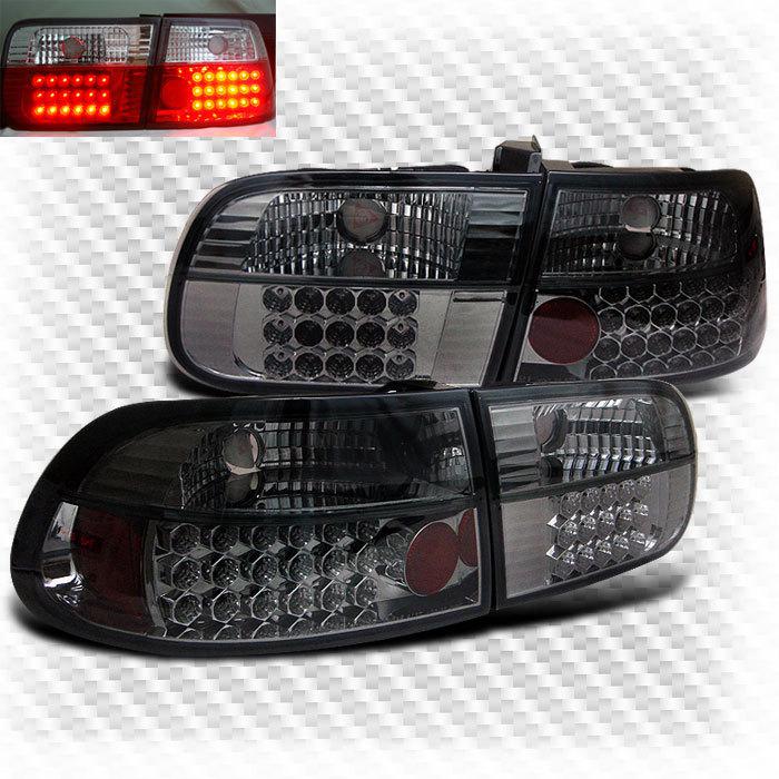 Smoked 92-95 honda civic 3 door led tail lights rear brake smoke lamp pair set