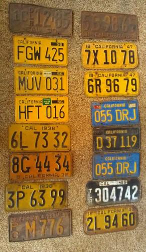 16 california license plates 1930's,40's,50's with 1930 dealer plate