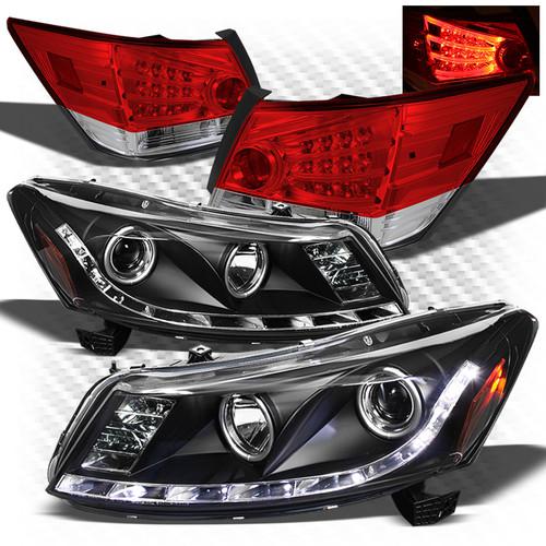 08-12 accord 4dr black drl pro headlights + r/c philips-led perform tail lights