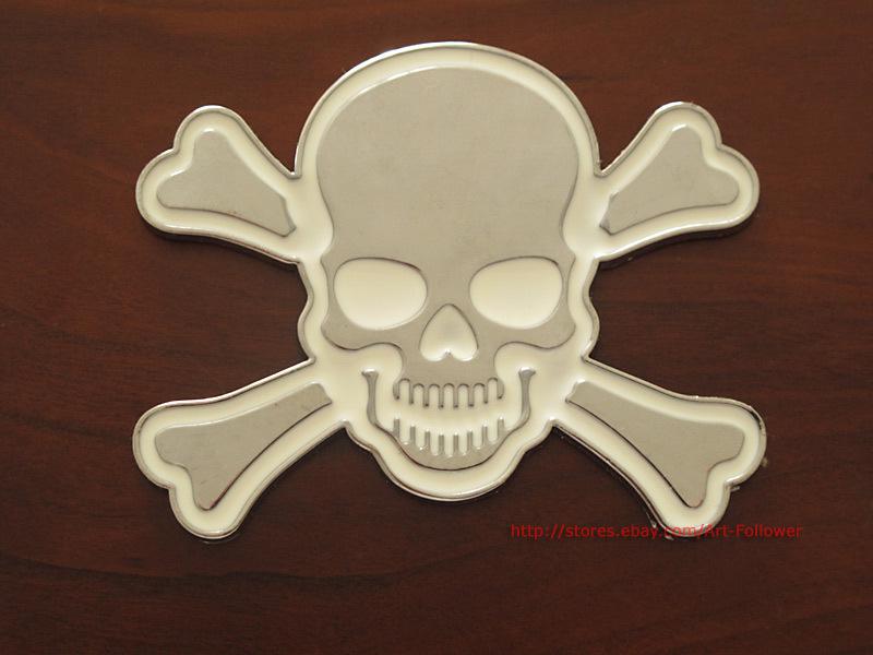 1p metal auto 3d decal emblem 3m " skull " car sticker truck sticker white color