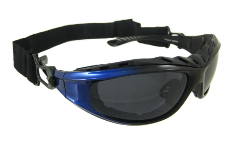 Blue interchangeable motorcycle riding goggles 4 lenses