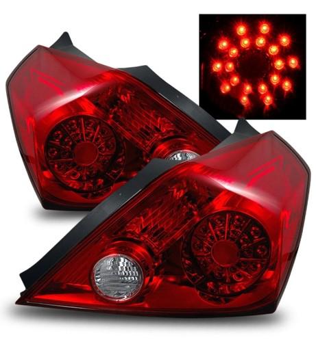 08-10 nissan altima 2dr coupe euro red clear led tail lights brake lamp housings