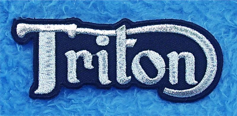 Triton embroidered iron on patch extra nice metallic silver & black