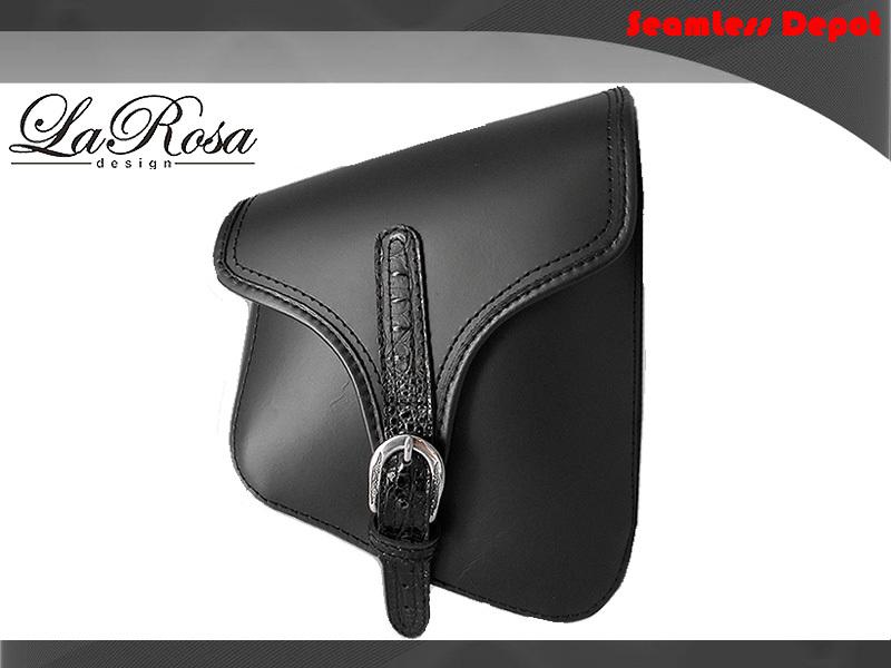 Larosa black premium leather gator sharp strap bobber rigid mount left saddlebag