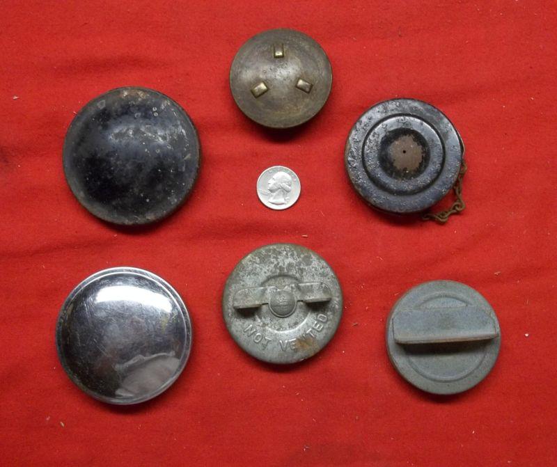 Vintage lot of 6 gas caps for truck car autos mixed