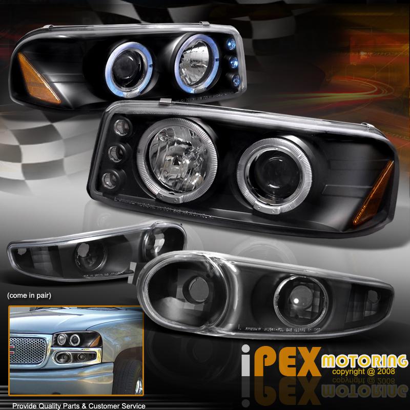 4pc combo gmc yukon denali led halo projector black head light+bumper lamp