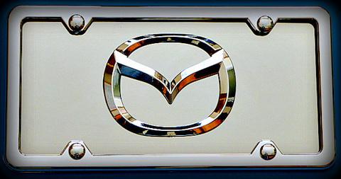 Mazda 3d chrome emblem on stainless steel front license plate with chrome frame