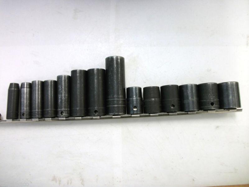 Impact socket lot of snap-on & matco 3/8" & 1/2" drives 14pc w/ rail