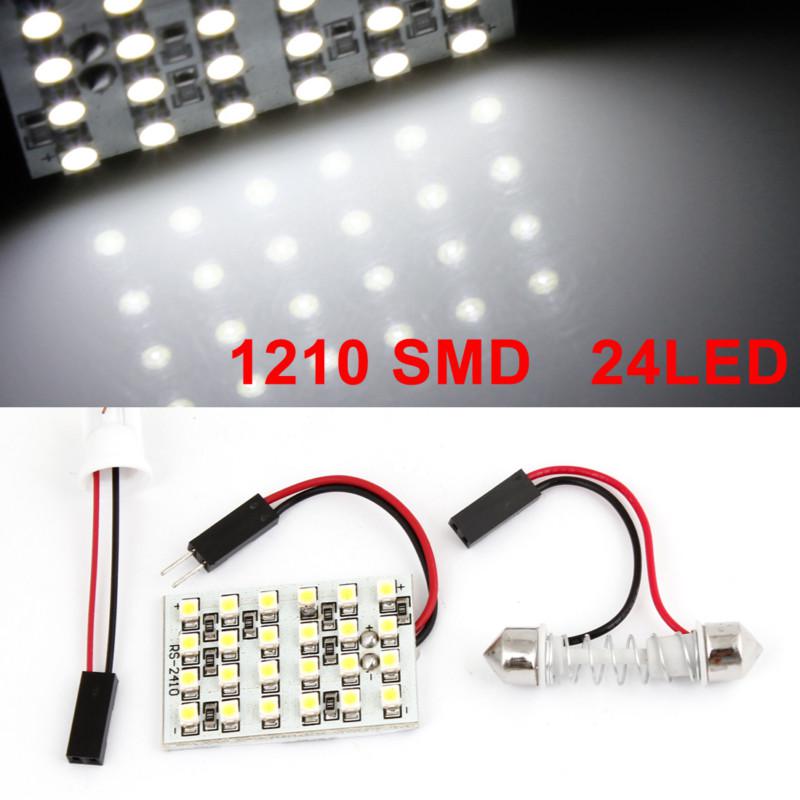 White 1210 smd 24 led car interior dome light panel w t10 adapter