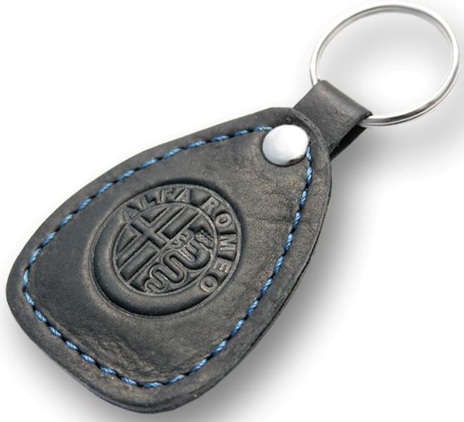 New leather black / blue keychain car logo alfa romeo auto emblem keyring