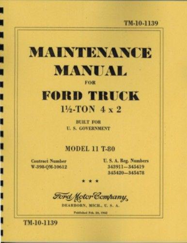 Tm10-1139 ~ wwii ~ ford 1.5 ton manual ~ 4x2 ~ reprnt