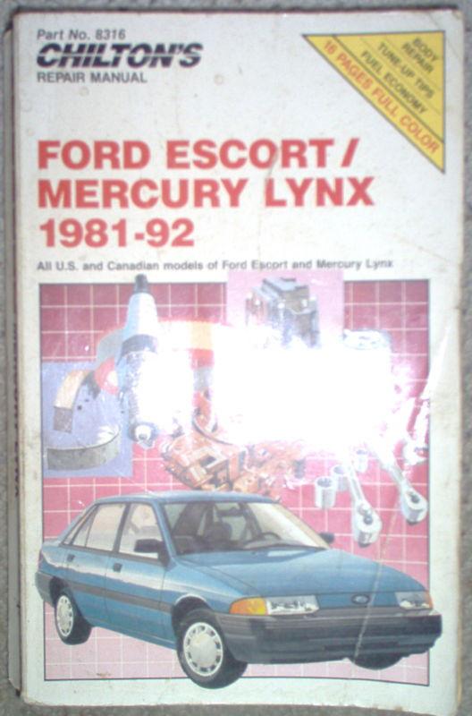 1981-1992 ford escort & mercury lynx chilton's repair tune up guide manual #8316