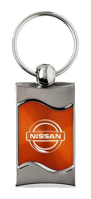 Nissan orange rectangular wave metal key chain ring tag key fob logo lanyard