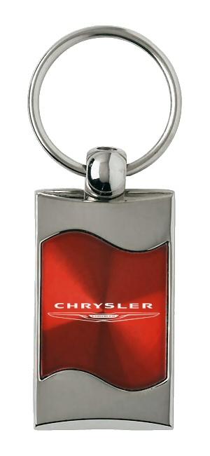 Chrysler red rectangular wave metal key chain ring tag key fob logo lanyard