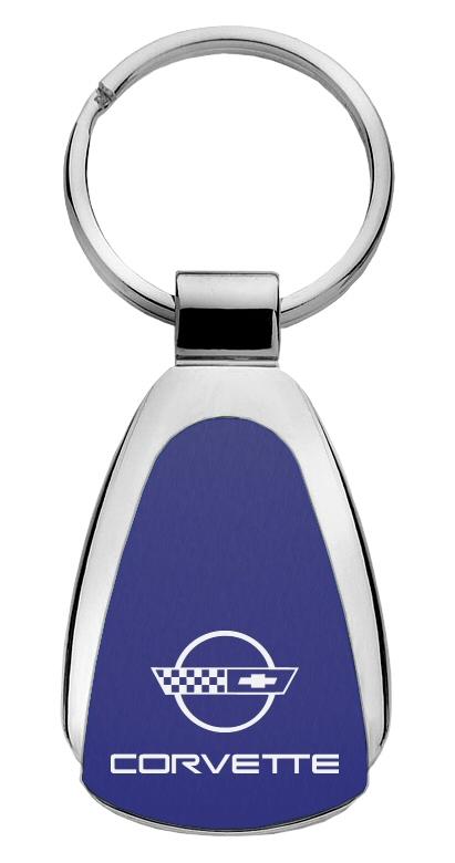 Chevrolet chevy corvette c4 blue blue tear drop key chain ring tag logo lanyard