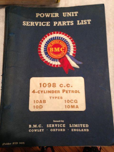 Power unit service parts list for austin, austin healey and morris minor