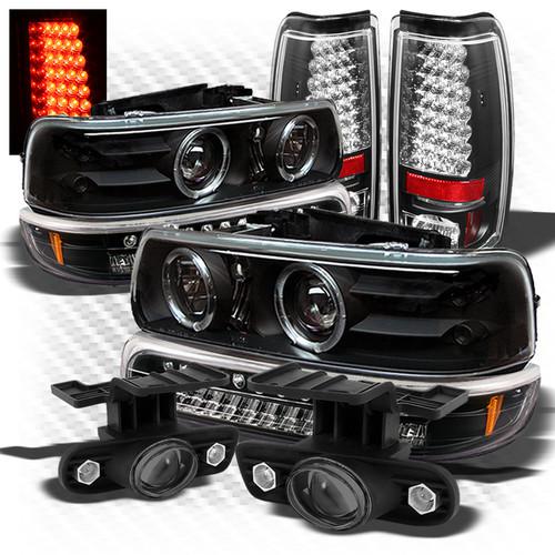 99-02 siverado black headlights + led bumper + led tail lights + pro fog lights