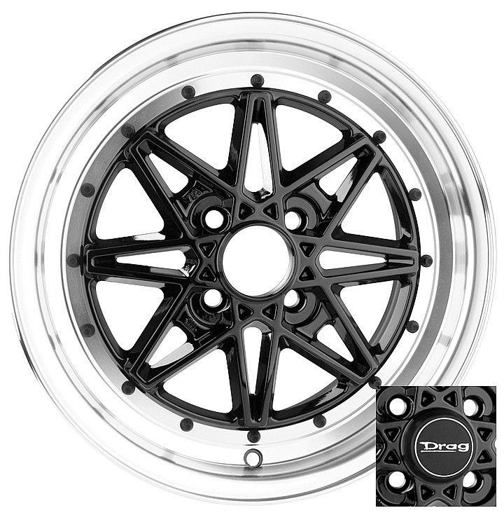 15 x7 4x100 4 lug drag dr20 black wheel rims chrome lip