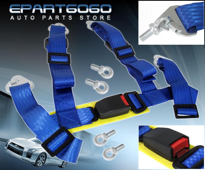 2" track race drift nylon strap 4 point seat belt secure safety lock strap blue