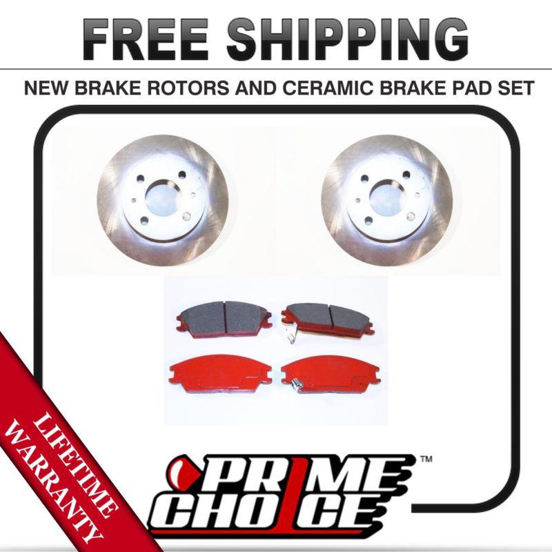 Front kit (2) brake rotors and (1 set) ceramic brake pads with lifetime warranty