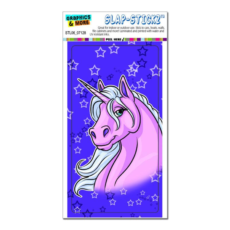 Pink unicorn on purple stars - slap-stickz™ car window locker bumper sticker