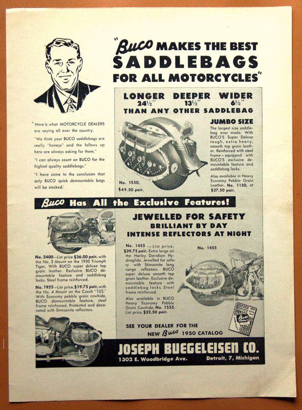 Lg082  1950 buco saddlebags full page ad / backside for diamond motorcycle chain