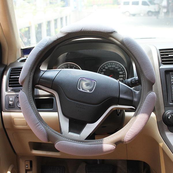 38cm dia steering wheel cover soft pu leather + velvet 3d gray