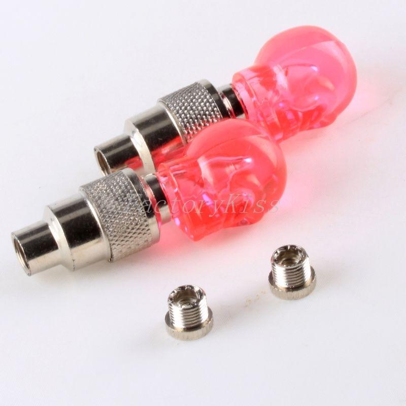 Gsl 2pcs skull bicycle tire led flash light valve dust cap car motor tyre pink